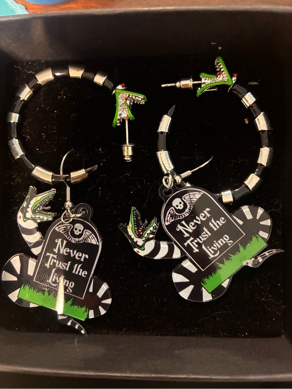 Never Trust the Living Halloween Hoop Earrings 2pairs